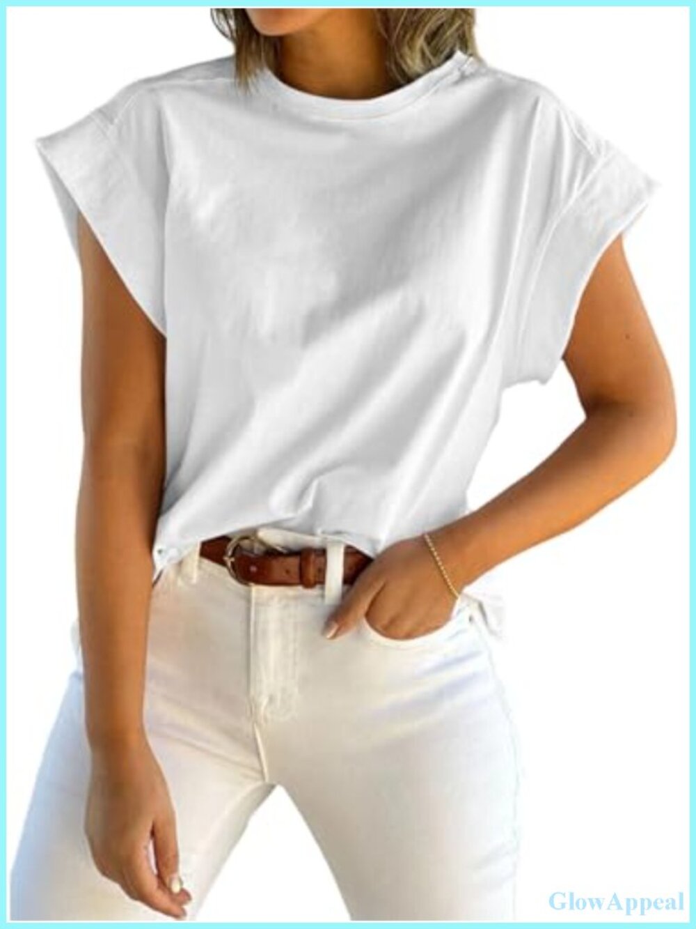 Cap Sleeve Crewneck Tank Top Loose Fit Basic Casual Tee
